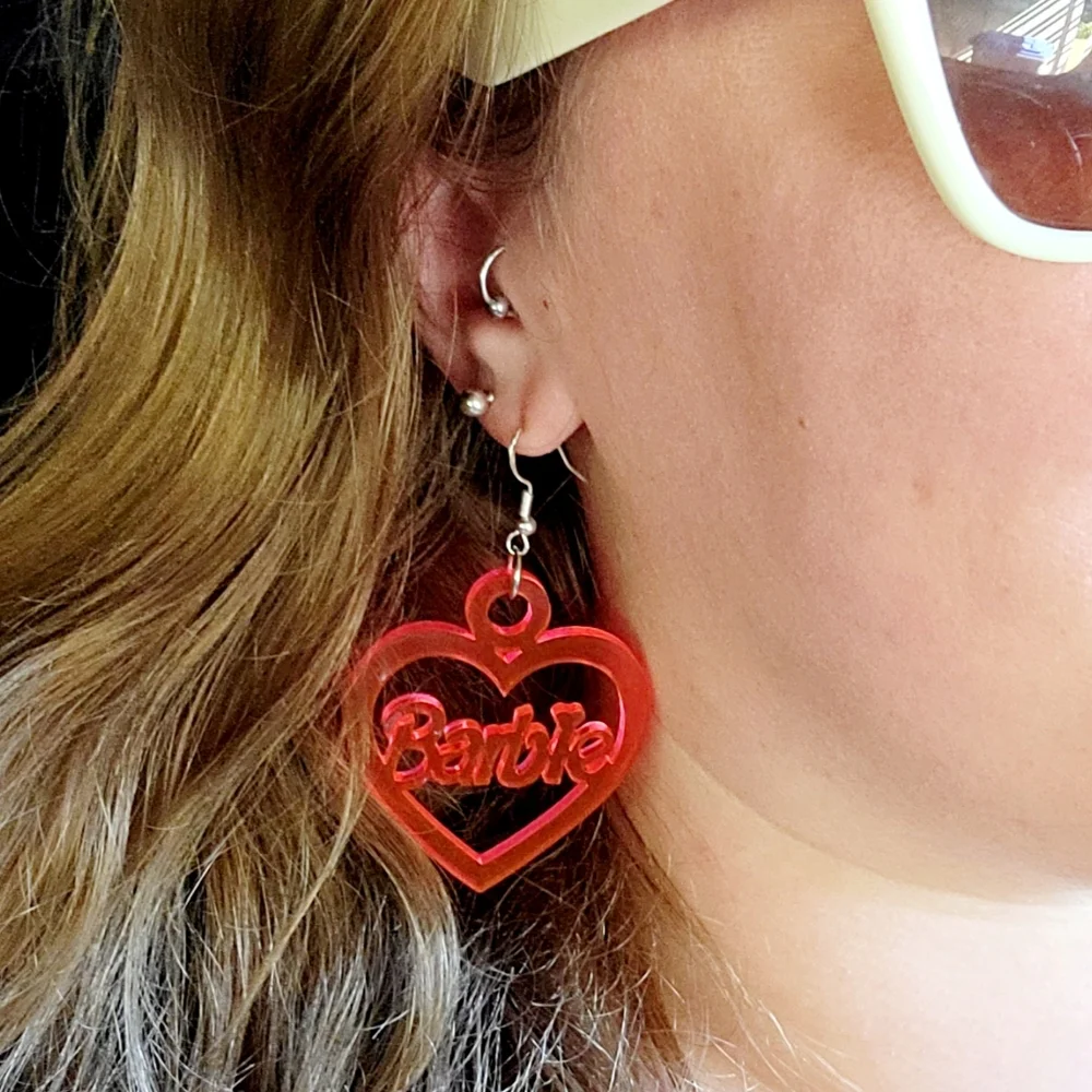 Florescent Translucent Pink Barbie Earrings - Picture 4 of 4